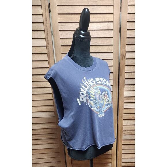 American Eagle Cropped Oversized Rolling Stone Graphic Shirt Altered Top Medium - Picture 2 of 6